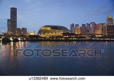 Esplanade Marina Promenade and Theatres on the Bay Singapore River Singapore View Large Photo Image Stock Photo - Esplanade Marina Promenade and Theatres on the Bay Singapore River Singapore. Fotosearch