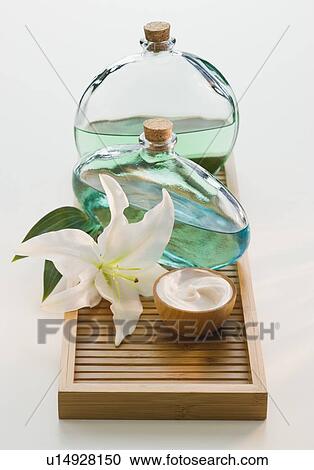 Flower and spa treatments on tray View Large Photo Image Stock Image - Flower and spa treatments on tray. Fotosearch