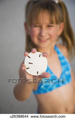 Girl holding up sand dollar, Florida, United States View Large Photo Image Picture - Girl holding up sand dollar, Florida, United States. Fotosearch