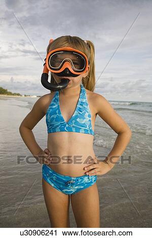 Stock Image - Girl wearing snorkeling gear, Florida, United States. Fotosearch