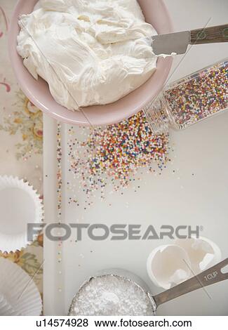 High angle view of frosting and sprinkles View Large Photo Image Stock Photo - High angle view of frosting and sprinkles. Fotosearch