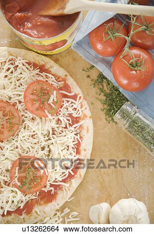 High angle view of homemade pizza View Large Photo Image Picture - High angle view of homemade pizza. Fotosearch