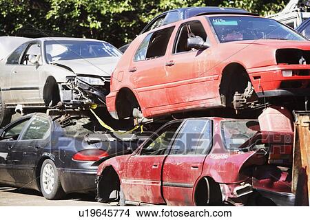 Picture - junk yard, old cars. Fotosearch