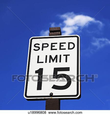 Stock Photo - Low angle of Speed Limit street sign. Fotosearch
