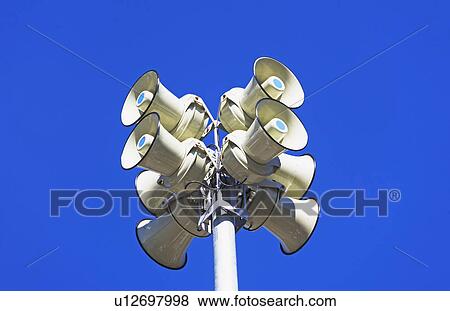 Low angle view of outdoor speakers View Large Photo Image Stock Photo - Low angle view of outdoor speakers. Fotosearch