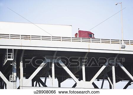 Low angle view of truck on bridge View Large Photo Image Stock Photograph - Low angle view of truck on bridge. Fotosearch