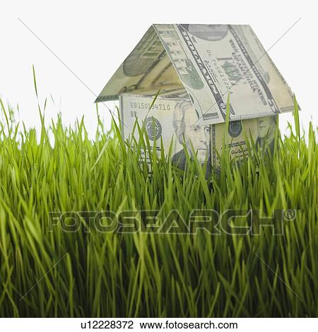 Stock Image - Money house in grass. Fotosearch