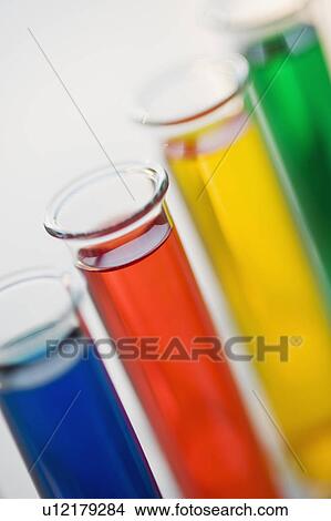 Picture - Multi-colored liquids in vials. Fotosearch