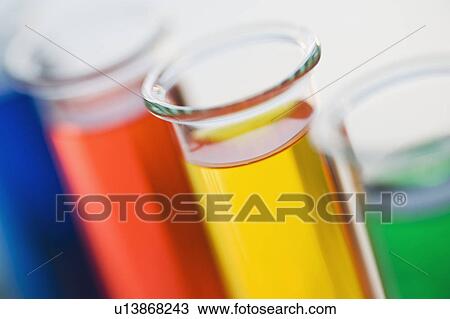 Stock Image - Multi-colored liquids in vials. Fotosearch