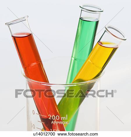 Stock Image - Multi-colored liquids in vials. Fotosearch