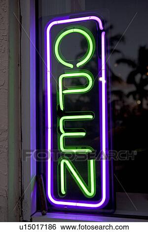Neon Open sign in window View Large Photo Image Stock Photograph - Neon Open sign in window. Fotosearch