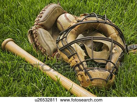 Old fashioned baseball equipment in grass View Large Photo Image Stock Image - Old fashioned baseball equipment in grass. Fotosearch
