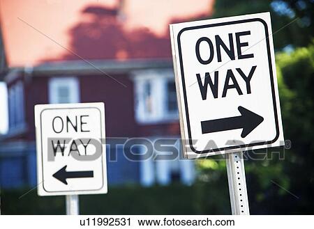 One Way street signs View Large Photo Image Stock Image - One Way street signs. Fotosearch