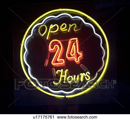 open 24 hours neon sign View Large Photo Image Stock Image - open 24 hours neon sign. Fotosearch