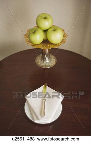 Stock Photo - Plate, knife and napkin on table. Fotosearch