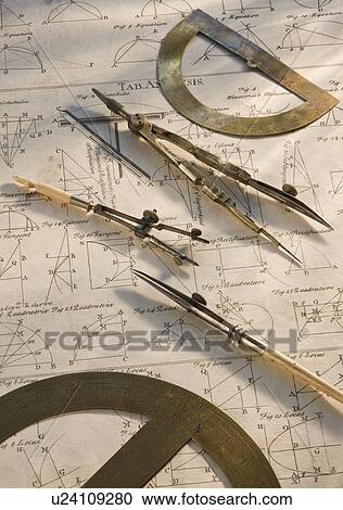 Protractors and drafting compasses on antique map View Large Photo Image Stock Image - Protractors and drafting compasses on antique map. Fotosearch