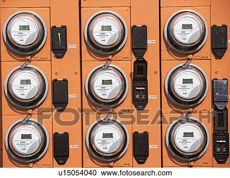 Rows of electric meters View Large Photo Image Stock Image - Rows of electric meters. Fotosearch
