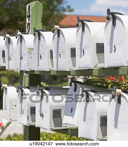 Stock Photo - Rows of outdoor mailboxes. Fotosearch