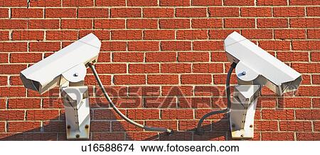 Security cameras on brick wall View Large Photo Image Picture - Security cameras on brick wall. Fotosearch