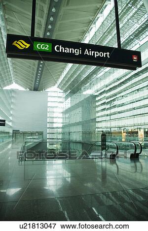 Stock Photo - Sign on MRT for Changi Airport Singapore. Fotosearch