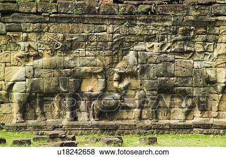 Terrace of the Elephants at ancient Temple Angkor Thom Angkor Wat Cambodia Khmer View Large Photo Image Stock Photo - Terrace of the Elephants at ancient Temple Angkor Thom Angkor Wat Cambodia Khmer. Fotosearch