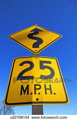 Picture - Winding road street sign. Fotosearch