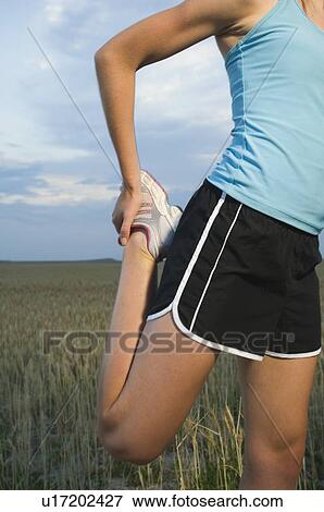 Woman in athletic gear stretching View Large Photo Image Stock Photo - Woman in athletic gear stretching. Fotosearch
