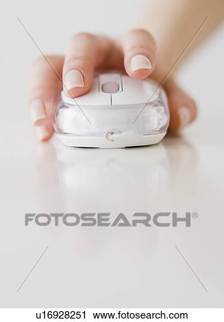 Stock Image - Woman’s hand on computer mouse. Fotosearch