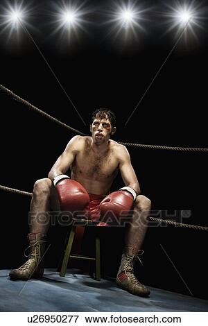 ボクサー モデル 上に 腰掛け 中に コーナー の ボクシングのリング 写真館 イメージ館 U Fotosearch