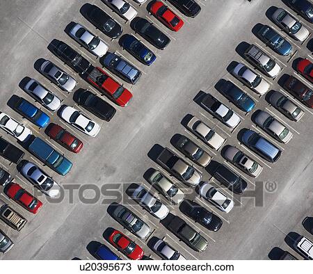 Stock Image - aerial veiw of cars in parking lot. Fotosearch