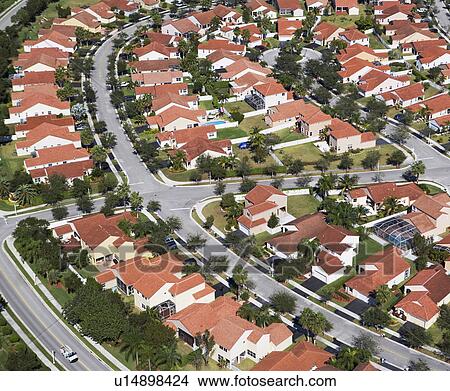 Picture - aerial view of housing community. Fotosearch