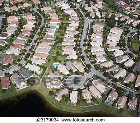 Picture - aerial view of housing community. Fotosearch