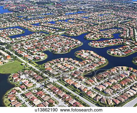 Stock Image - aerial view of housing community. Fotosearch