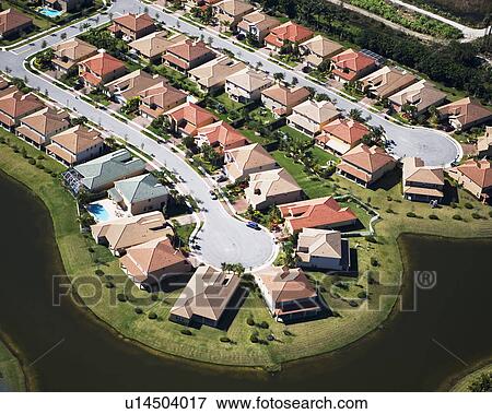 Stock Photo - Aerial view of residential housing development. Fotosearch
