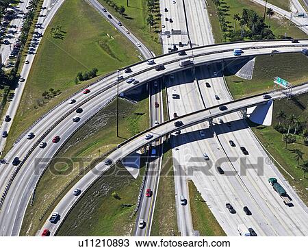 Stock Image - aerial view of roadway, highway. Fotosearch