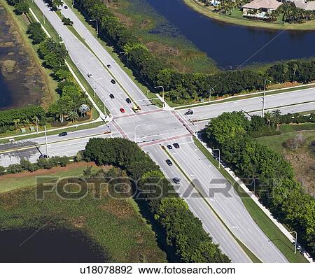 Stock Image - aerial view of roadway, highway. Fotosearch