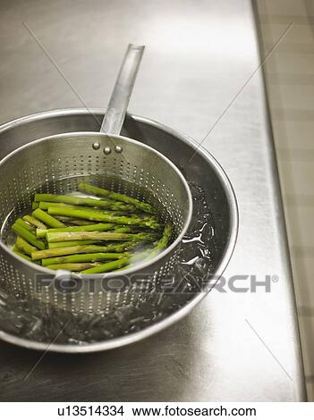 Asparagus cooling in ice water View Large Photo Image Picture - Asparagus cooling in ice water. Fotosearch