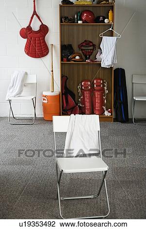 Baseball equipment in locker room View Large Photo Image Stock Image - Baseball equipment in locker room. Fotosearch