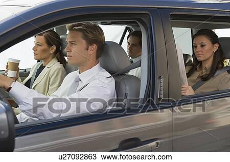 Stock Image - Business people car pooling. Fotosearch