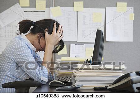 Businesswoman with head in hands View Large Photo Image Stock Photo - Businesswoman with head in hands. Fotosearch