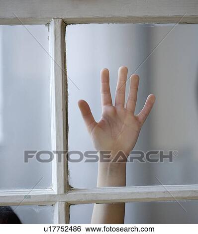 Child's hand on window View Large Photo Image Stock Photograph - Child's hand on window. Fotosearch