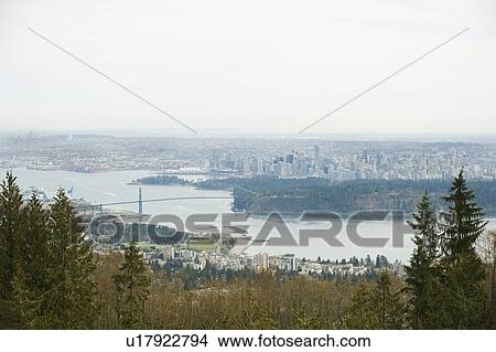 Picture - City along river, Vancouver, British Columbia, Canada. Fotosearch