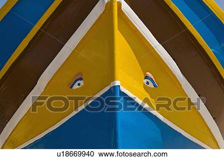 Stock Image - Close up of colorful boat prow. Fotosearch