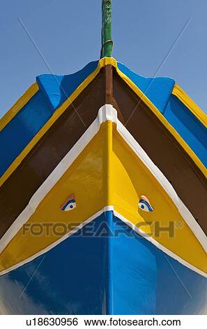 Stock Photograph - Close up of colorful boat prow. Fotosearch
