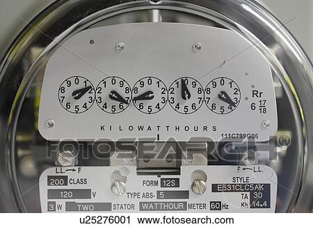 Stock Image - Close up of electrical meter. Fotosearch