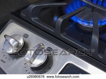 Stock Photograph - Close up of gas stove. Fotosearch
