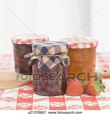 Stock Photo - Close up of homemade jams. Fotosearch