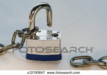 Stock Photo - Close up of lock and metal chain. Fotosearch