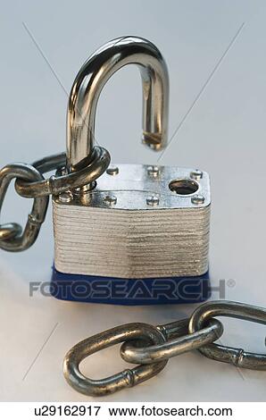 Close up of lock and metal chain View Large Photo Image Stock Photo - Close up of lock and metal chain. Fotosearch