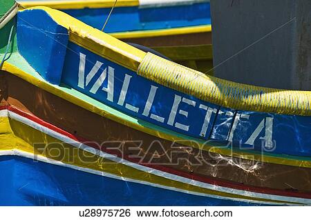Stock Photograph - Close up of Luzzu fishing boat. Fotosearch